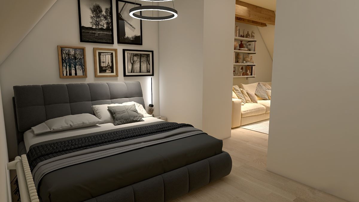 Bedroom and half livingroom render