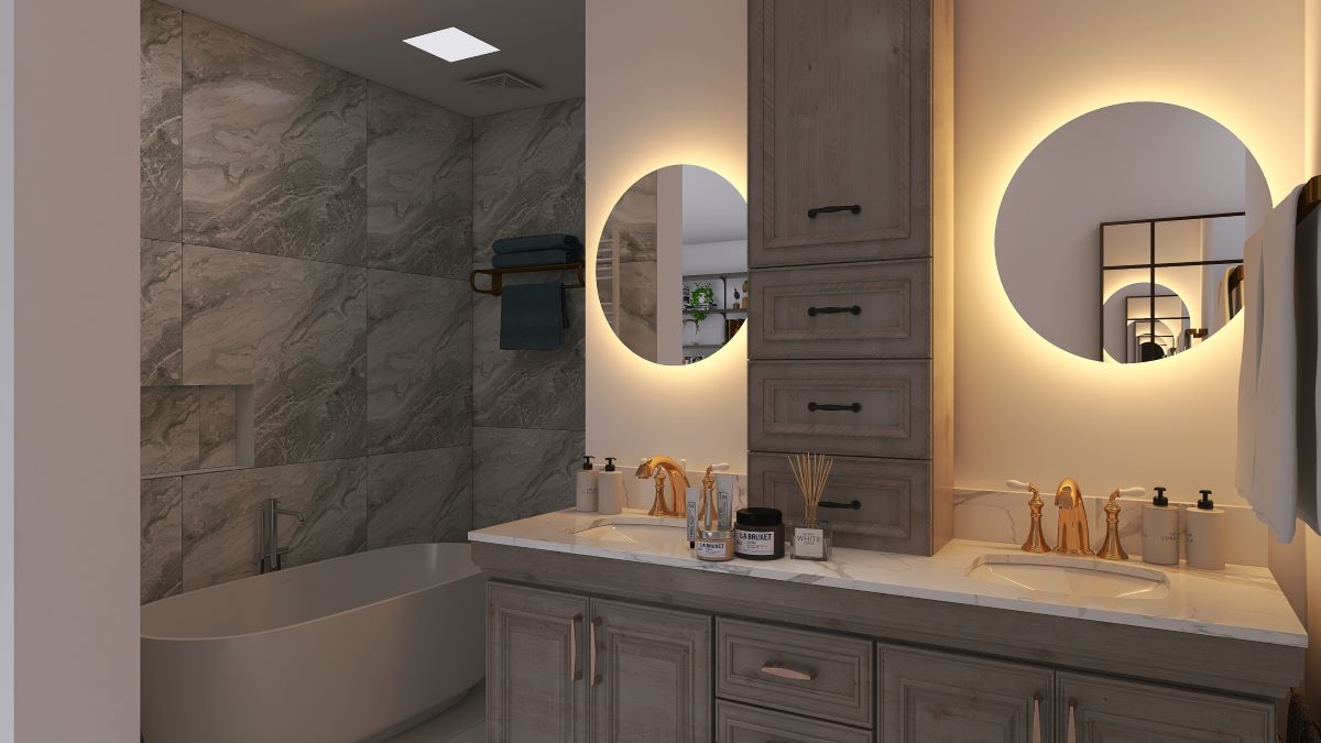 Modern bathroom render at night