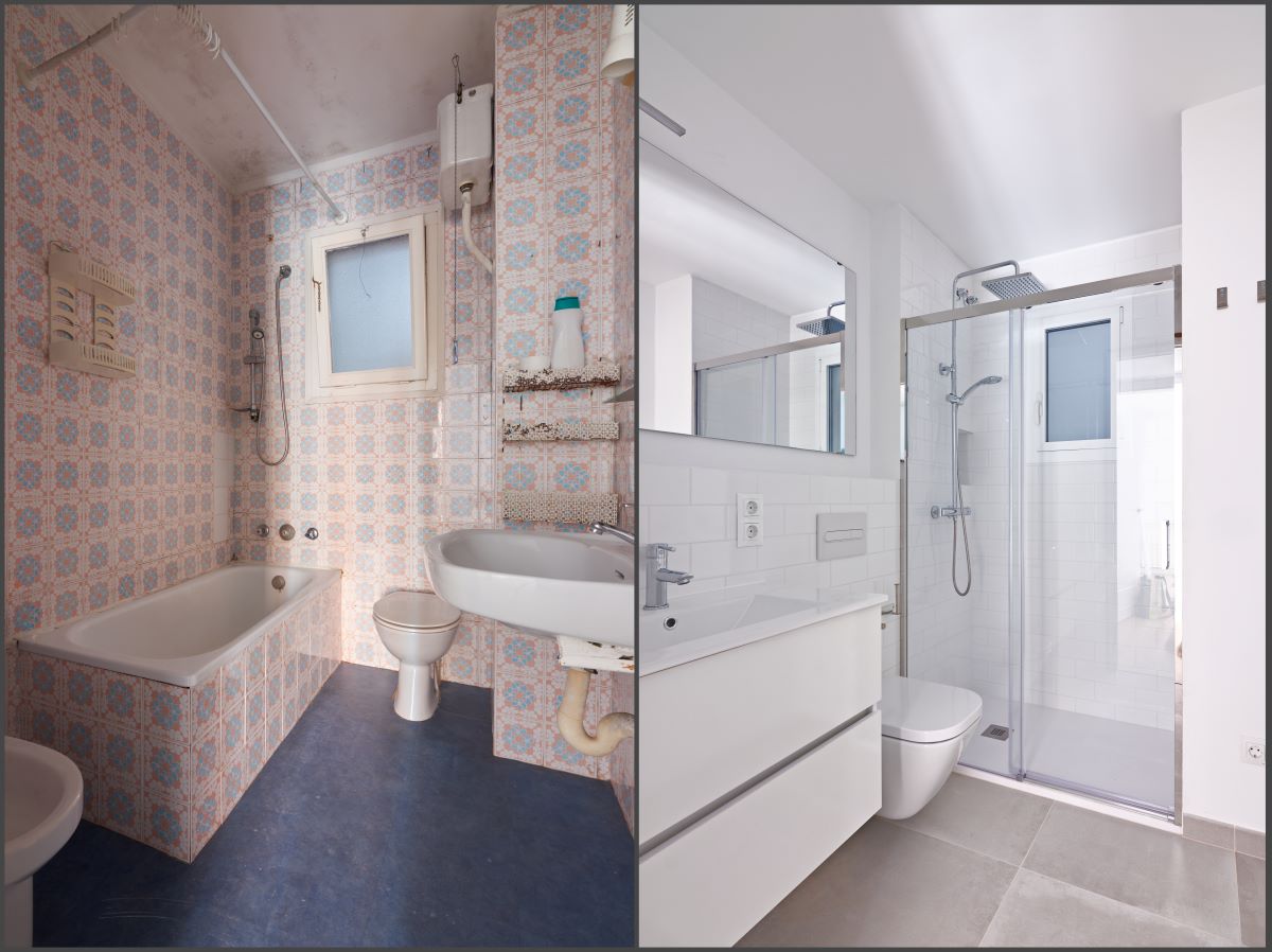 Remodel before and after bathroom render